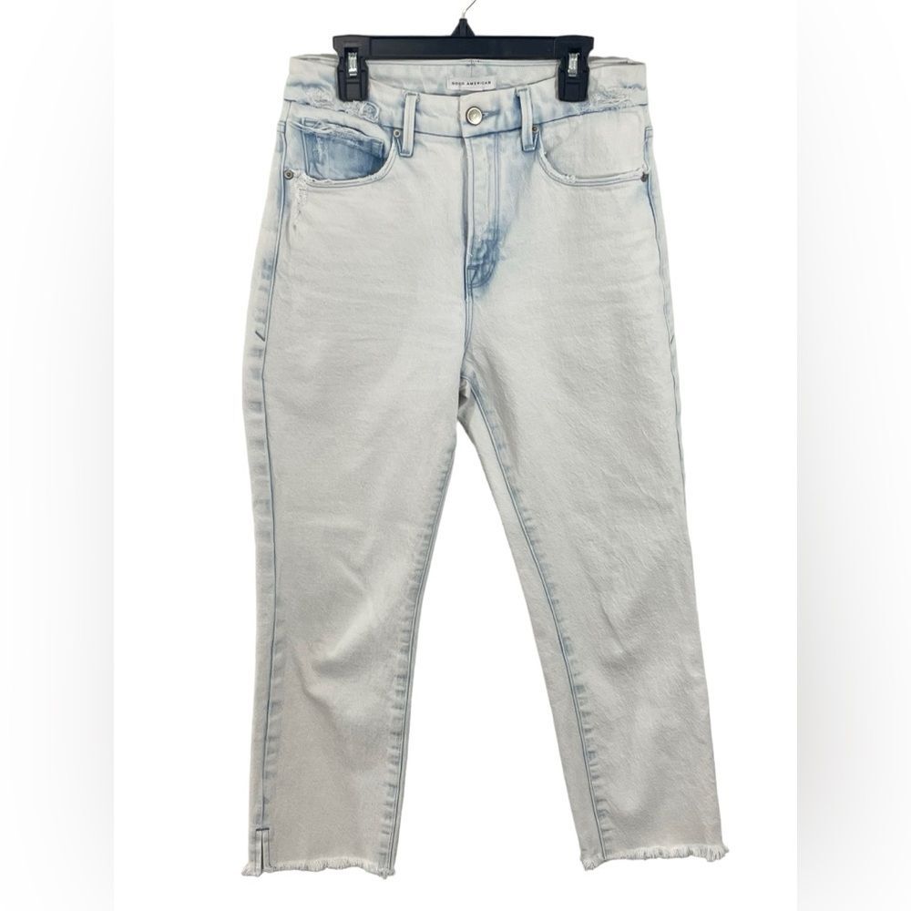 Good American Jeans Women’s Size 2 / 26 Cropped Light Blue Bleach Wash‎ Raw Hem
